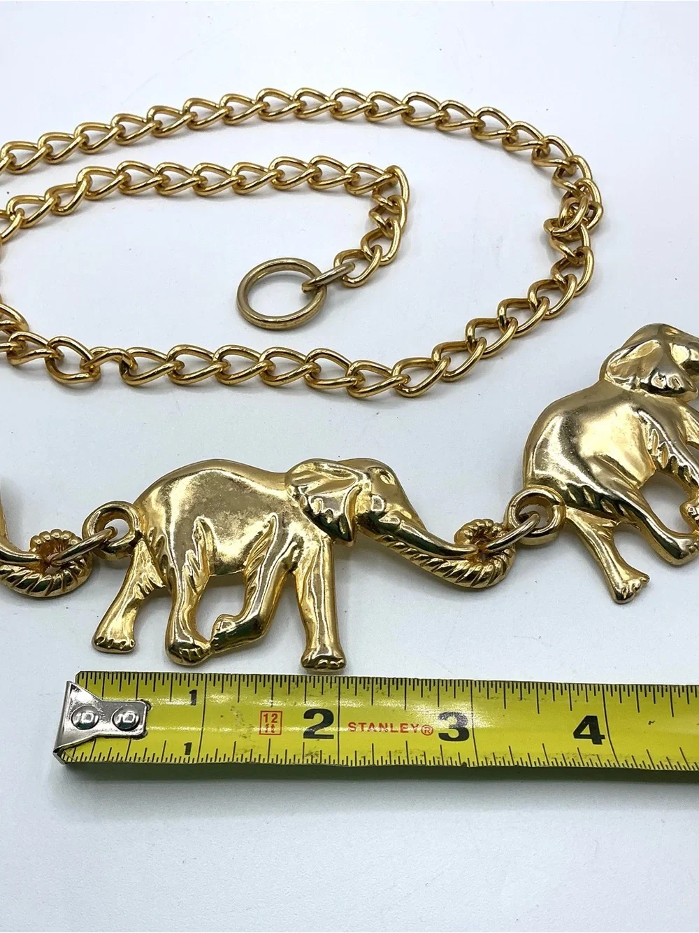 Vintage Gold Tone Metal Elephant Chain Link Adjustable Belt Fits up to 44”